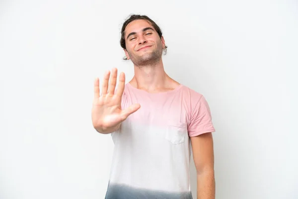 Caucasian Handsome Man Isolated White Background Counting Five Fingers — 스톡 사진