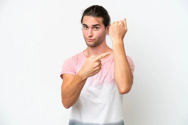 Caucasian Handsome Man Isolated White Background Making Gesture Being Late — Stockfoto