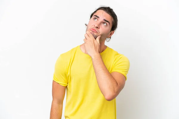 Caucasian Handsome Man Isolated White Background Having Doubts — Stock Fotó