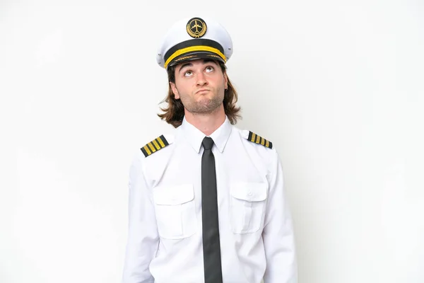 Handsome Airplane Pilot Isolated White Background Looking — Stockfoto