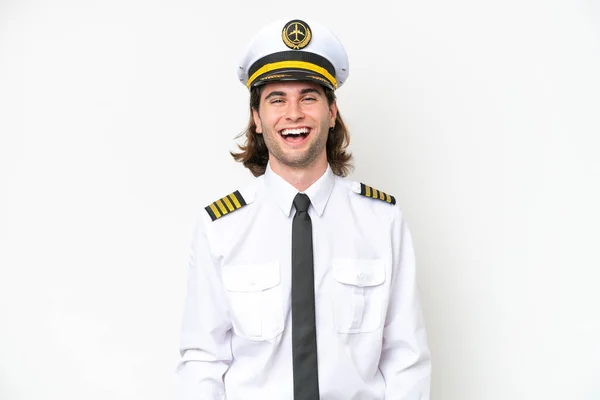 Handsome Airplane Pilot Isolated White Background Surprise Facial Expression — 스톡 사진