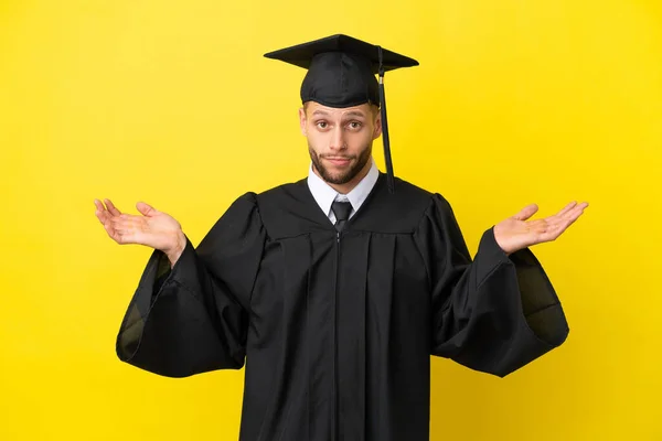 Young University Graduate Caucasian Man Isolated Yellow Background Having Doubts — ストック写真