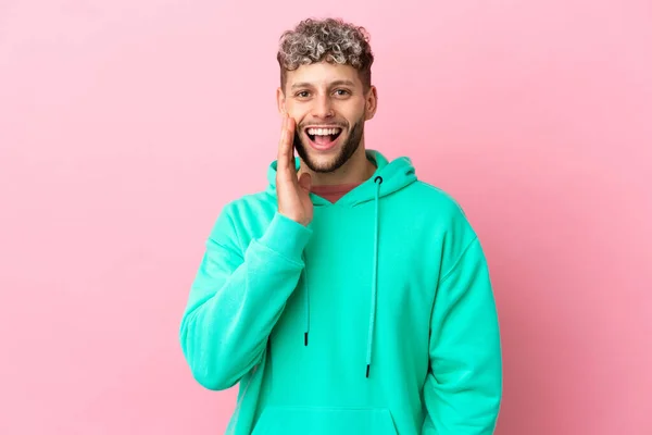Young Handsome Caucasian Man Isolated Pink Background Surprise Shocked Facial — 스톡 사진