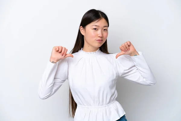 Young Chinese Woman Isolated White Background Proud Self Satisfied — Stock Fotó