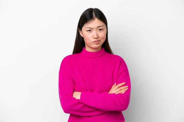 Young Chinese Woman Isolated White Background Feeling Upset — 스톡 사진