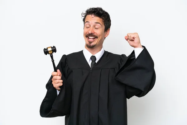 Young Judge Caucasian Man Isolated White Background Celebrating Victory — Stock Photo, Image