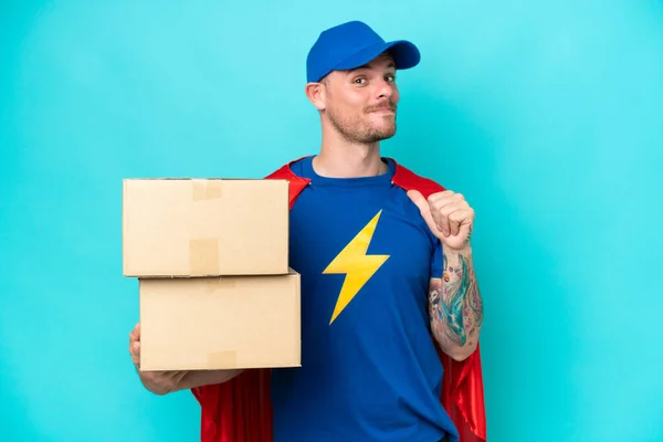 Super Hero Delivery Man Isolated Background Proud Self Satisfied — Stock fotografie