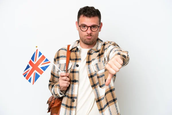Young Hispanic Man Holding United Kingdom Flag Isolated White Background — 스톡 사진