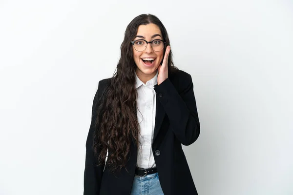 Young Business Woman Isolated White Background Surprise Shocked Facial Expression — Stockfoto