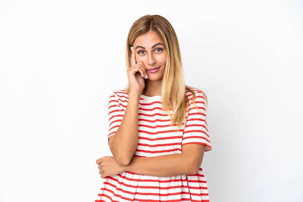 Blonde Uruguayan Girl Isolated White Background Thinking Idea — Stock Photo, Image