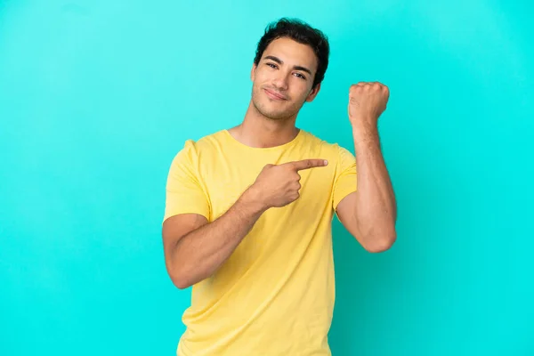 Caucasian Handsome Man Isolated Blue Background Making Gesture Being Late — Stock fotografie