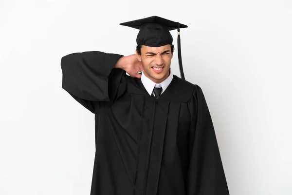 Young University Graduate Isolated White Background Neckache — Fotografia de Stock