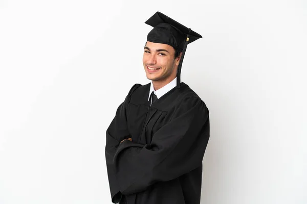 Young University Graduate Isolated White Background Arms Crossed Looking Forward — Photo