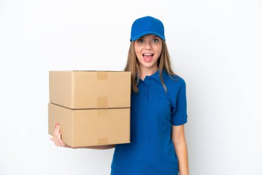 Litvanyalı kadın beyaz arka planda izole edilmiş ve yüz ifadesi şaşırtıcıydı.