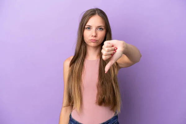 Joven Mujer Lituana Aislada Sobre Fondo Púrpura Mostrando Pulgar Hacia — Foto de Stock