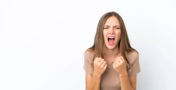 Giovane Donna Lituana Isolata Sfondo Bianco Frustrata Una Brutta Situazione — Foto Stock