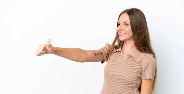 Jovem Lituana Mulher Isolada Fundo Branco Dando Gesto Polegar Para — Fotografia de Stock