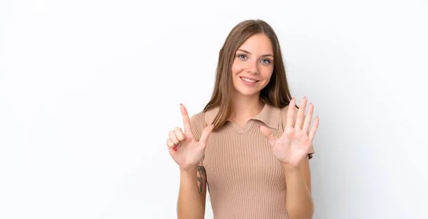 Young Lithuanian Woman Isolated White Background Counting Seven Fingers — Foto de Stock