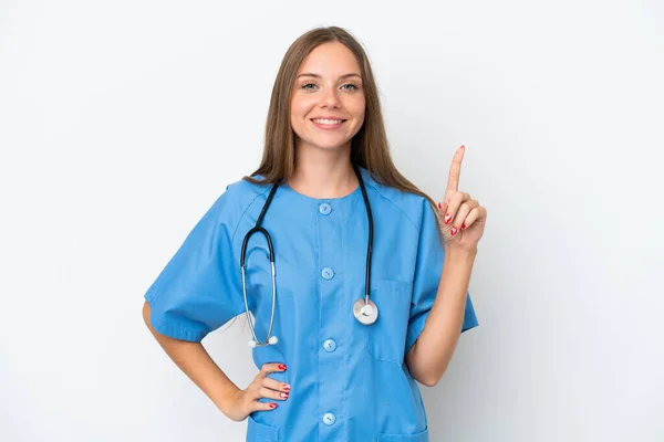 Jeune Chirurgien Médecin Lithuanienne Femme Isolée Sur Fond Blanc Montrant — Photo