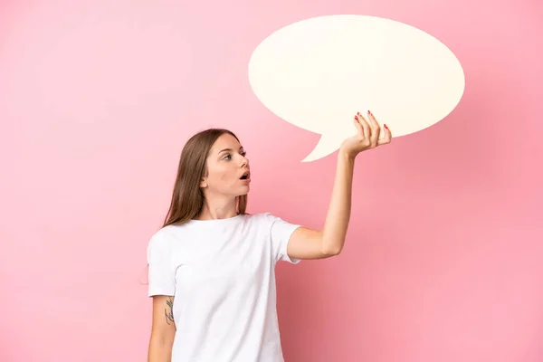 Young Lithuanian Woman Isolated Pink Background Holding Empty Speech Bubble — Stock Photo, Image