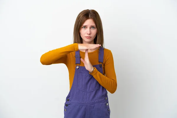 Young English Woman Isolated White Background Making Time Out Gesture — Stock fotografie