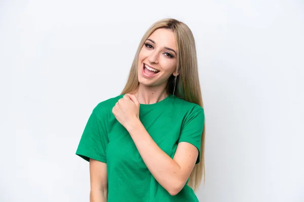 Pretty Blonde Woman Isolated White Background Celebrating Victory — Stockfoto