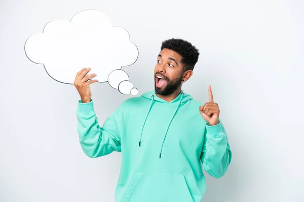 Young Brazilian Man Isolated White Background Holding Thinking Speech Bubble — Foto de Stock