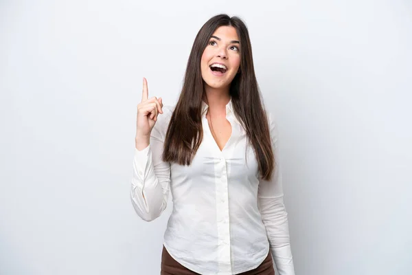 Young Brazilian Woman Isolated White Background Thinking Idea Pointing Finger — ストック写真