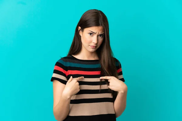 Teenager Brazilian Girl Isolated Blue Background Pointing Oneself — Stock Photo, Image