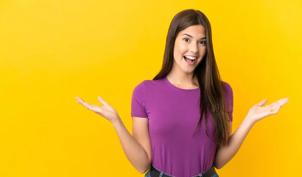 Teenager Brazilian Girl Isolated Yellow Background Shocked Facial Expression —  Fotos de Stock
