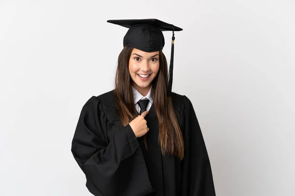 Tonåring Brasilianska Universitet Examen Över Isolerad Vit Bakgrund Med Överraskning — Stockfoto