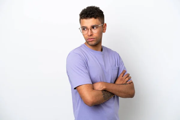 Young Caucasian Brazilian Man Isolated White Background Keeping Arms Crossed — Stock Photo, Image