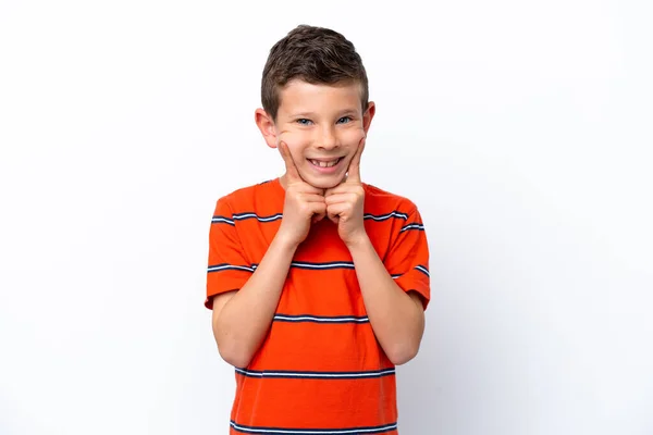 Little Boy Isolated White Background Smiling Happy Pleasant Expression — ストック写真