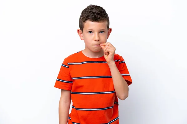 Little Boy Isolated White Background Showing Sign Silence Gesture — Stockfoto