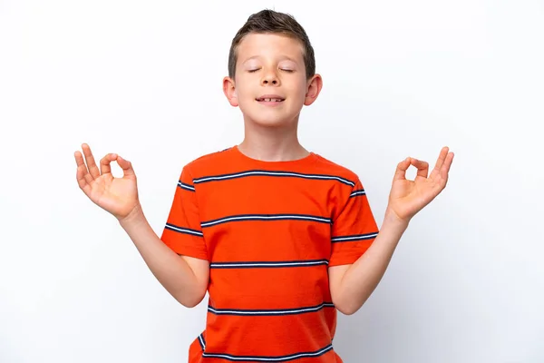 Little Boy Isolated White Background Zen Pose — Stockfoto