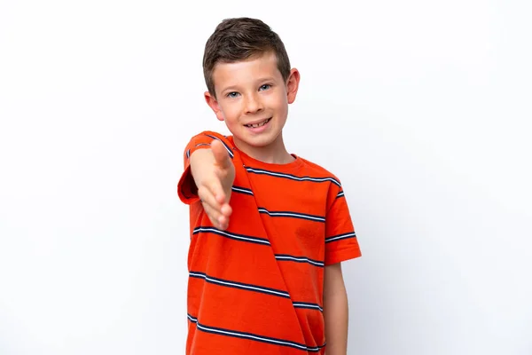 Little Boy Isolated White Background Shaking Hands Closing Good Deal —  Fotos de Stock
