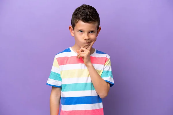 Little Boy Isolated Purple Background Thinking —  Fotos de Stock