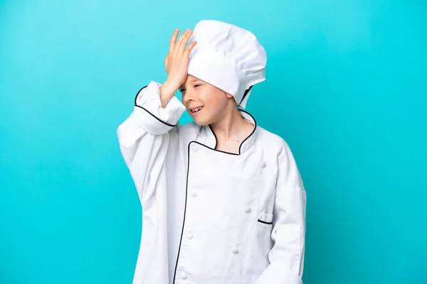 Little Chef Boy Isolated Blue Background Has Realized Something Intending — Foto de Stock