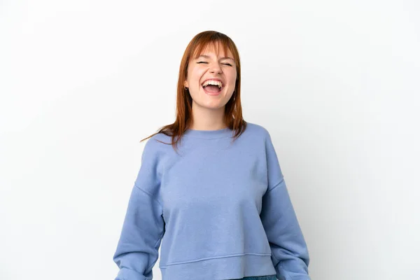 Redhead Girl Isolated White Background Laughing — Stock Photo, Image