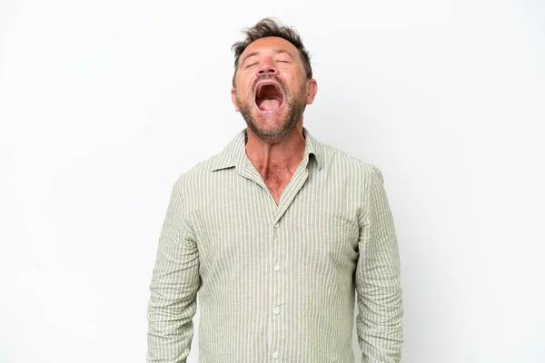 Middle Age Caucasian Man Isolated White Background Shouting Front Mouth — Fotografia de Stock