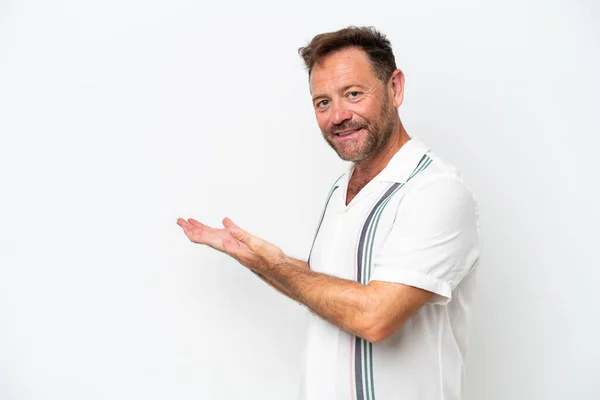 Middle Age Caucasian Man Isolated White Background Extending Hands Side — Foto de Stock