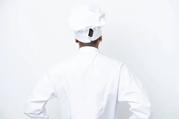 Jonge Braziliaanse Chef Kok Man Geïsoleerd Witte Achtergrond Rug Positie — Stockfoto