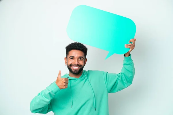 Young Brazilian Man Isolated White Background Holding Empty Speech Bubble — 스톡 사진