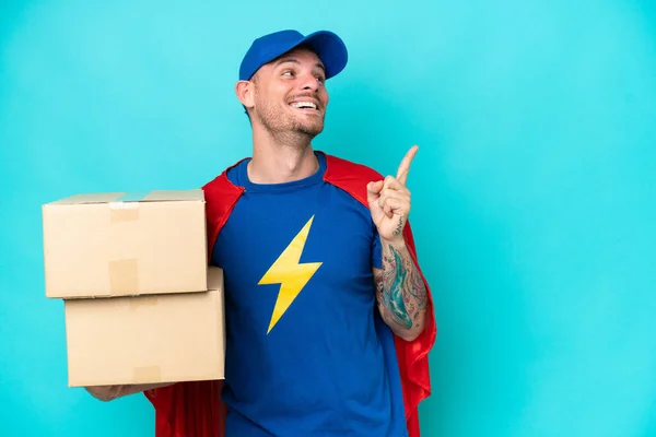 Super Hero Delivery Man Isolated Background Intending Realizes Solution While — 스톡 사진