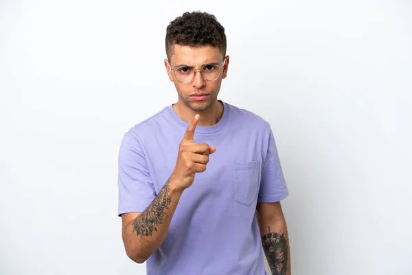 Young Caucasian Brazilian Man Isolated White Background Frustrated Pointing Front — Zdjęcie stockowe