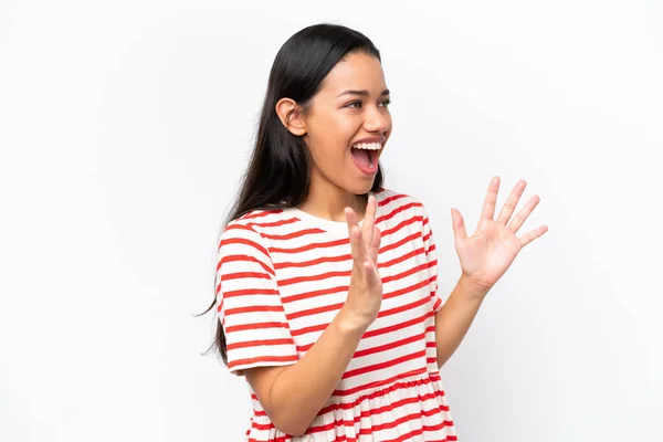 Young Colombian Woman Isolated White Background Surprise Facial Expression — Stockfoto