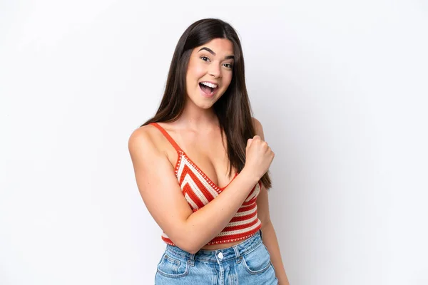 Young Brazilian Woman Isolated White Background Celebrating Victory — Stock Photo, Image