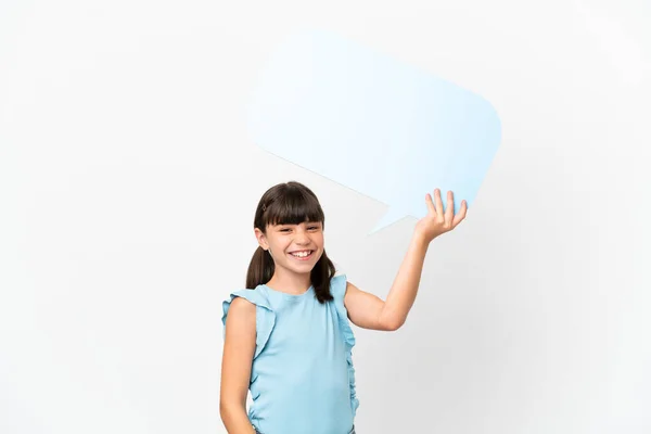 Little Caucasian Kid Isolated White Background Holding Empty Speech Bubble — Stock Photo, Image