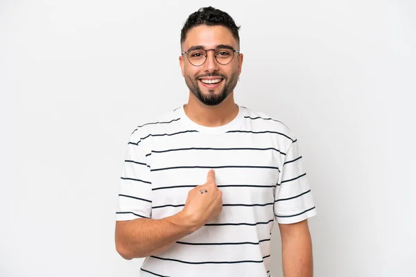 Young Arab Handsome Man Isolated White Background Surprise Facial Expression — Zdjęcie stockowe