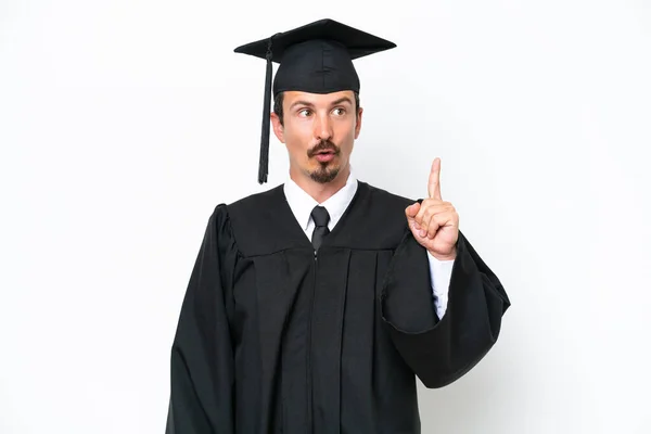 Üniversiteden Mezun Genç Bir Adam Beyaz Arka Planda Izole Edilmiş — Stok fotoğraf